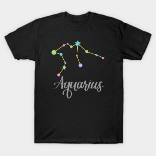 Aquarius Zodiac Constellation in Pastels - Black T-Shirt